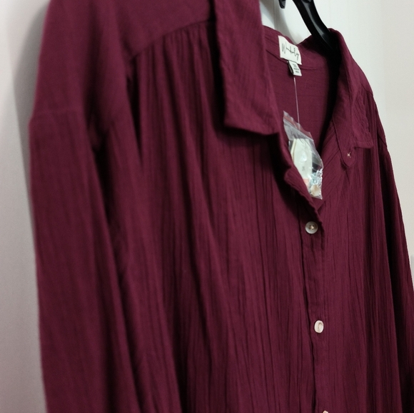 New Burgundy Oversized Button Shirt / 2X - Picture 1 of 6